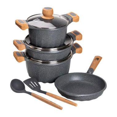 Набір посуду, 3 каструлі, алюмінієва товстодонна каструля MGC з лопаткою та ополоником сірий HP-4-401G (LG-2358506261)