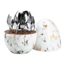 Набір столових приладів на 6 персон із нержавіючої сталі 24 штуки з підставкою Яйце Мармур HP7885 (LG-2183918992) Набір столових приладів на 6 персон із нержавіючої сталі 24 штуки з підставкою Яйце Мармур HP7885 (LG-2183918992)