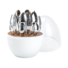 Набір столових приладів на 6 персон із нержавіючої сталі 24 штуки з підставкою Яйце Білий HP7889 (LG-2183918996) Набір столових приладів на 6 персон із нержавіючої сталі 24 штуки з підставкою Яйце Білий HP7889 (LG-2183918996)