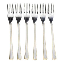 Набор десертных вилок 6 штук вилки для десерта из нержавеющей стали 15.2 см Серебро с золотой обводкой HP-20-34