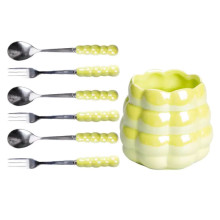 Набор десертных вилок и ложек на 3 персоны с подставкой из фарфора 7 предметов Зеленый HP-20-58