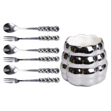 Набор десертных вилок и ложек на 3 персоны с подставкой из фарфора 7 предметов Серый HP-20-61