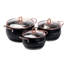 Набір каструль із нержавіючої сталі 2,6 л - 3,6 л - 6,1 л зі скляними кришками HP33525B (LG-HP33525B) Набір каструль із нержавіючої сталі 2,6 л - 3,6 л - 6,1 л зі скляними кришками HP33525B (LG-HP33525B)