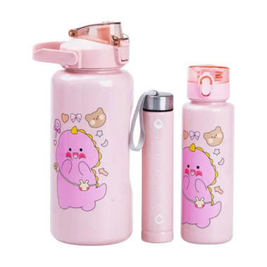 Набір багаторазових пляшок 3 в 1 Дракоша 0.3л 0.7л 2л рожевий HPZSB120013P (LG-2074035276)