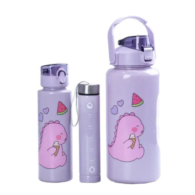 Набір багаторазових пляшок 3 в 1 Дракоша 0.3л 0.7л 2л Фіолетовий HPZSB120013V (LG-2089145361)