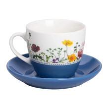 фарфоровая чашка с блюдцем 250 мл с цветам Синяя RX-N24723BL