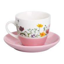фарфоровая чашка с блюдцем 250 мл с цветами Розовая RX-N24723P