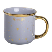 Чашка фарфоровая с золотым ободком и позолоченной ручкой 320 (мл) Good life Серая RX-N231506G
