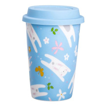 фарфоровый стакан с силиконовой крышкой и отверстием для трубочки 420 мл Голубой RX-N240546BL