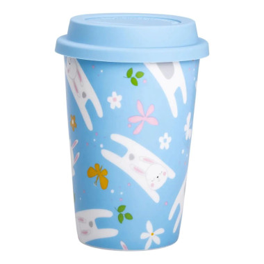 порцелянаовий стакан із силіконовою кришкою та отвором для трубочки 420 мл Блакитний RX-N240546BL (LG-RX-N240546BL)