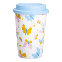 фарфоровый стакан с силиконовой крышкой и отверстием для трубочки 420 мл Белый RX-N240546W