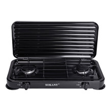 Настольная газовая плита на 2 конфорки 4.4 кВт мини газовая плита для баллонного газа Черная Sokany SK-6002