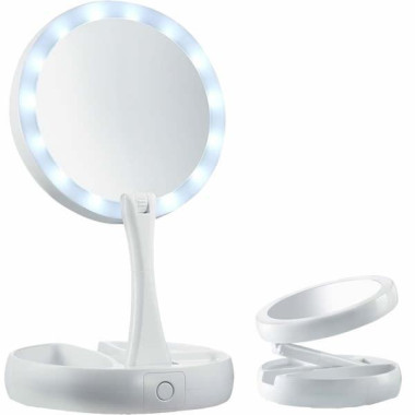 Зеркало для макияжа портативное с LED подсветкой круглое FOLD AWAY MV-4998 Белый 