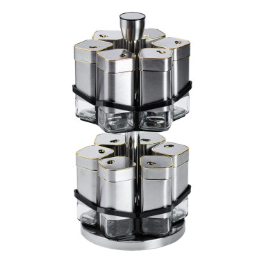 Набір для спецій на підставці 12 баночок по 120 мл, хром із золотом HP1321 (LG-HP1321)