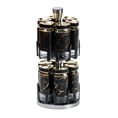 Набір для спецій на підставці 12 баночок по 120 мл, чорний мармур HP1356 (LG-HP1356)