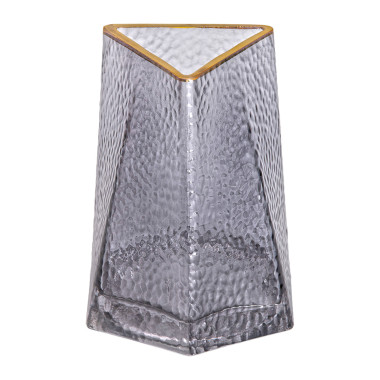 Скляна ваза для квітів, декоративна, трикутна, 15,5 см, сіра із золотою окантовкою HP-1711 (LG-2350684495)
