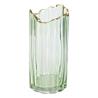 Декоративна ваза із зеленого скла із золотим обідком 24,5 см HP-1715 (LG-2350684499)