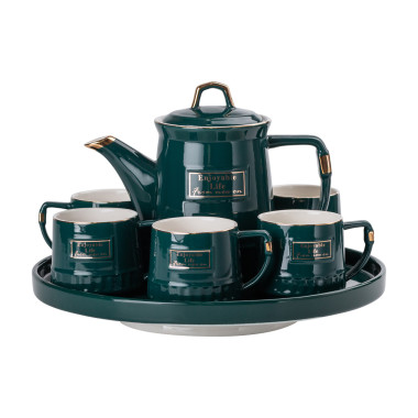 Чайний набір на 6 персон із заварювальним чайником та порцелянаовою підставкою Зелений HP-15-6 (LG-2350684546)