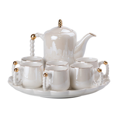 Чайний набір на 6 персон із заварювальним чайником та порцелянаовою підставкою Білий HP-15-7 (LG-2350684547)
