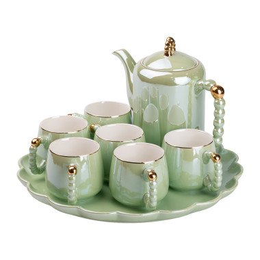 Чайний набір на 6 персон із заварювальним чайником та порцелянаовою підставкою Зелений HP-15-8 (LG-2350684548)