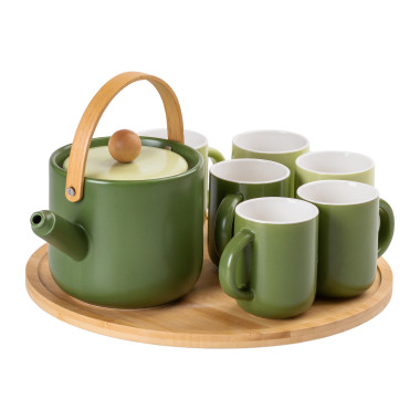Чайний сервіз на 6 персон з бамбуковою обертовою підставкою, зелений HP-15-23 (LG-2350684561)