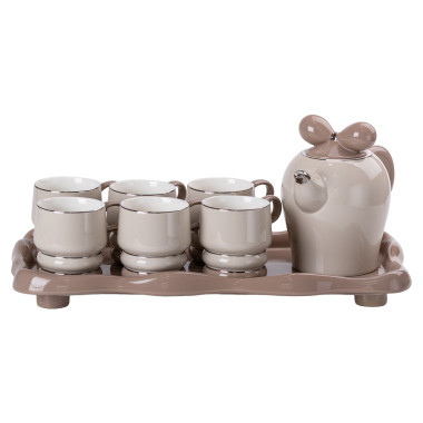 Чайний набір на 6 персон із порцелянаовою підставкою, сірий HP-15-28 (LG-2350684566)