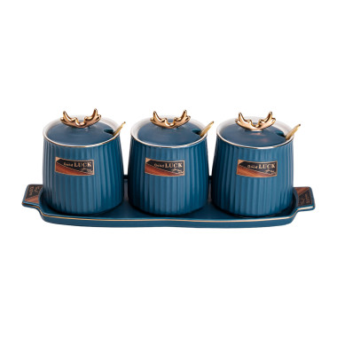 Набір банок з підставкою для сипучих продуктів, 400 мл, сині HP-15-32 (LG-2350684570)