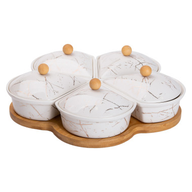 Менажниця порцелянова на підставці, що обертається, 5 секцій біла HP-1217 (LG-2350684623)