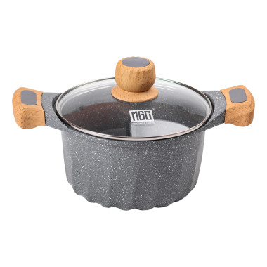 Алюмінієва каструля об'ємом 3 літри з кришкою Ø 20 см. Мармур з антипригарним покриттям MGC сірий HP-4-432G (LG-2358506337)