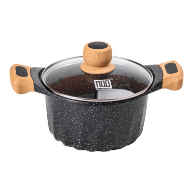 Алюмінієва каструля об'ємом 3 літри з кришкою Ø 20 см. Мармур з антипригарним покриттям MGC чорний HP-4-432B (LG-2358506338)