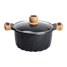 Алюмінієва каструля об'ємом 5 літрів з кришкою Ø 24 см з мармуровим антипригарним покриттям MGC чорна HP-4-433B (LG-2358506340) Алюмінієва каструля об'ємом 5 літрів з кришкою Ø 24 см з мармуровим антипригарним покриттям MGC чорна HP-4-433B (LG-2358506340)