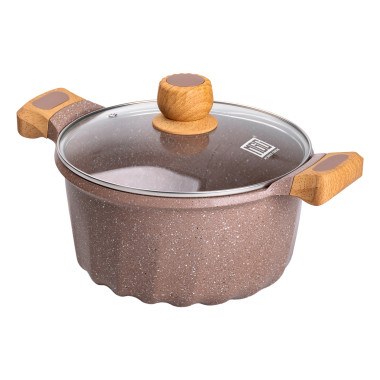 Алюмінієва каструля об'ємом 5 літрів з кришкою Ø 24 см, мармурове антипригарне покриття, кавовий MGC HP-4-433CO (LG-2358506341)