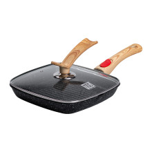 Алюмінієва сковорода-гриль 24 см зі скляною кришкою та ручкою, квадратна, чорна MGC HP-4-461B (LG-2358506384)