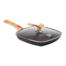 Алюмінієва сковорода-гриль 28 см зі скляною кришкою, квадратна, чорна MGC HP-4-462B (LG-2358506388)