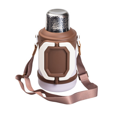 Термос Vacuum Cup 1.5 літра з ремінцем і складною ручкою коричневий (LG-2394098872)