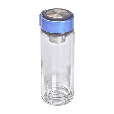 Термос скляний з подвійними стінками та ситечком 330 мл синій (LG-2394098905)