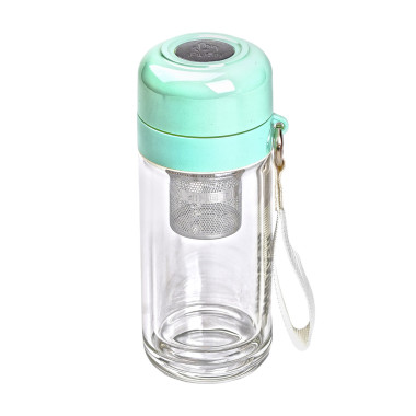 Термос скляний Hexagram із подвійними стінками та заварником 240 мл зелений (LG-2394098908)