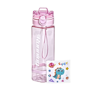 Пляшка для води 760 мл з трубочкою та наліпками рожева (LG-2394098916)