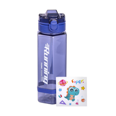 Пляшка для води 760 мл з трубочкою та наліпками синя (LG-2394098917)