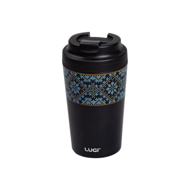 Термочашка Вишиванка з керамічною колбою 380 мл чорна (LG-2394098922)