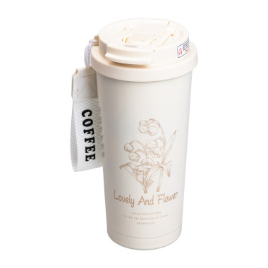 Термочашка Flower Style з ремінцем 500 мл біла (LG-2394098928)