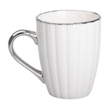 Чашка фарфоровая 400 (мл) с серебристым ободком и ручкой для чая Бежевая RX-N231315BE