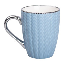 Кружка фарфоровая 400 (мл) с серебристым ободком и ручкой Голубая RX-N231315BL