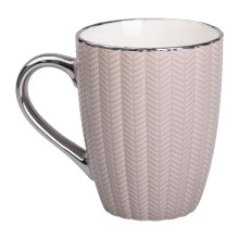 Чашка фарфоровая 400 (мл) с серебристым ободком и ручкой для чая, кофе Кремовая RX-N231315CO