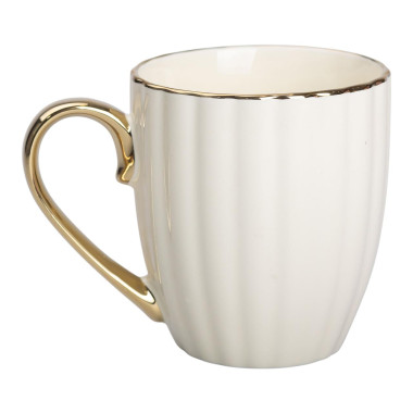 Кружка фарфоровая с золотым ободком и золотой ручкой 420 (мл) Бежевая RX-N240629BE