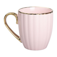 Чашка фарфоровая с золотым ободком и золотой ручкой 420 (мл) Розовая RX-N240629P