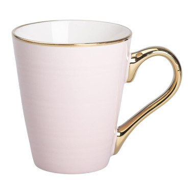 Кружка фарфоровая с золотым ободком и позолоченной ручкой 320 (мл) Розовая RX-N240624P