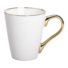 Кружка фарфоровая с золотым ободком и позолоченной ручкой 320 (мл) Белая RX-N240624W