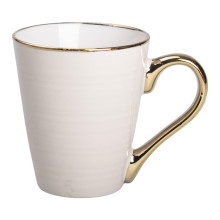 Кружка фарфоровая с золотым ободком и позолоченной ручкой 320 (мл) Бежевая RX-N240624BE