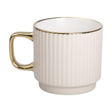 Чашка фарфоровая с золотым ободком и золотой ручкой 300 (мл) Бежевая RX-N231129BE